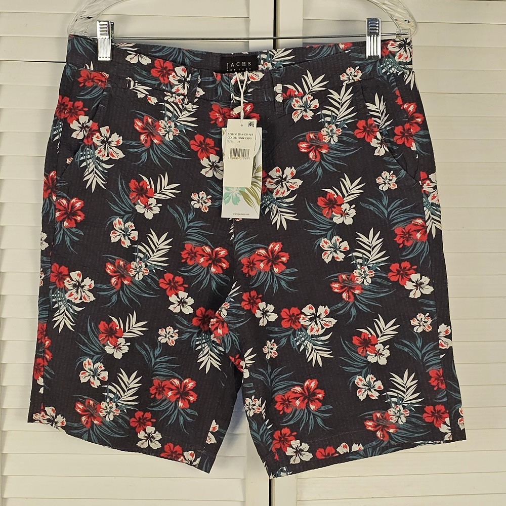 NWT Jachs New York Mens Dark‎ Gray Hawaiian Bermuda Golf Shorts 31
